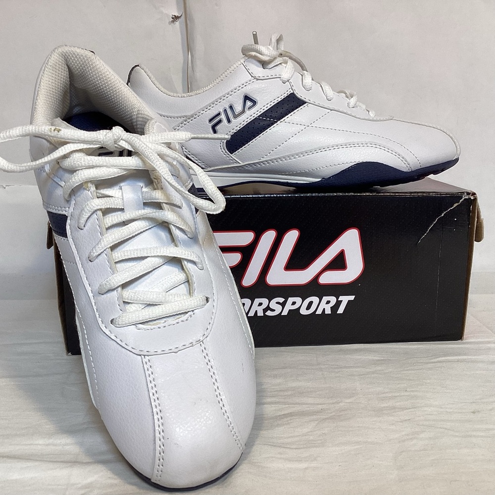 Men’s Fila Kalien T Motorsport White and Navy Casual Sneakers Size 8